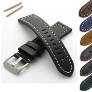 Basel Watch Strap Genuine Leather Brushed Steel Buckle